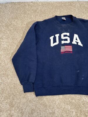 Vtg 90s Russell Athletic USA Made Blue Sweatshirt Sz XL