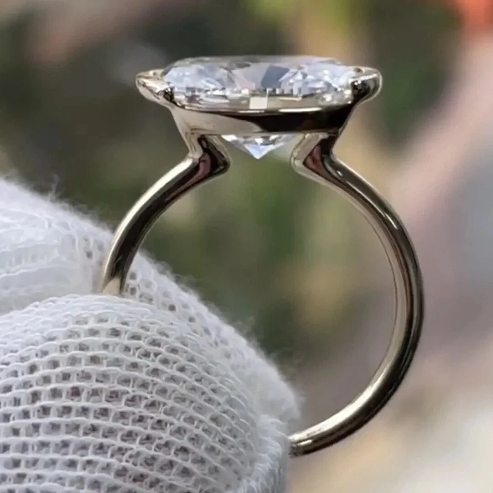 10.55Ct Oval White Diamond Bezel East West Engagement Ring 14k White Gold Plated - Image 2 of 4