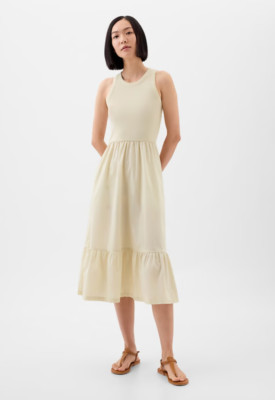 NWT Gap $59.99 Women's Petite Sleeveless Midi Dress, Tan Chino, MP