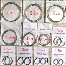 14K White Gold Plated Stainless Steel Hoop Earrings 15MM TO 60MM