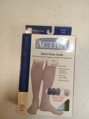 Activa Men's Dress Socks 20-30 mm Hg Firm Graduated Compression Support Navy SC1