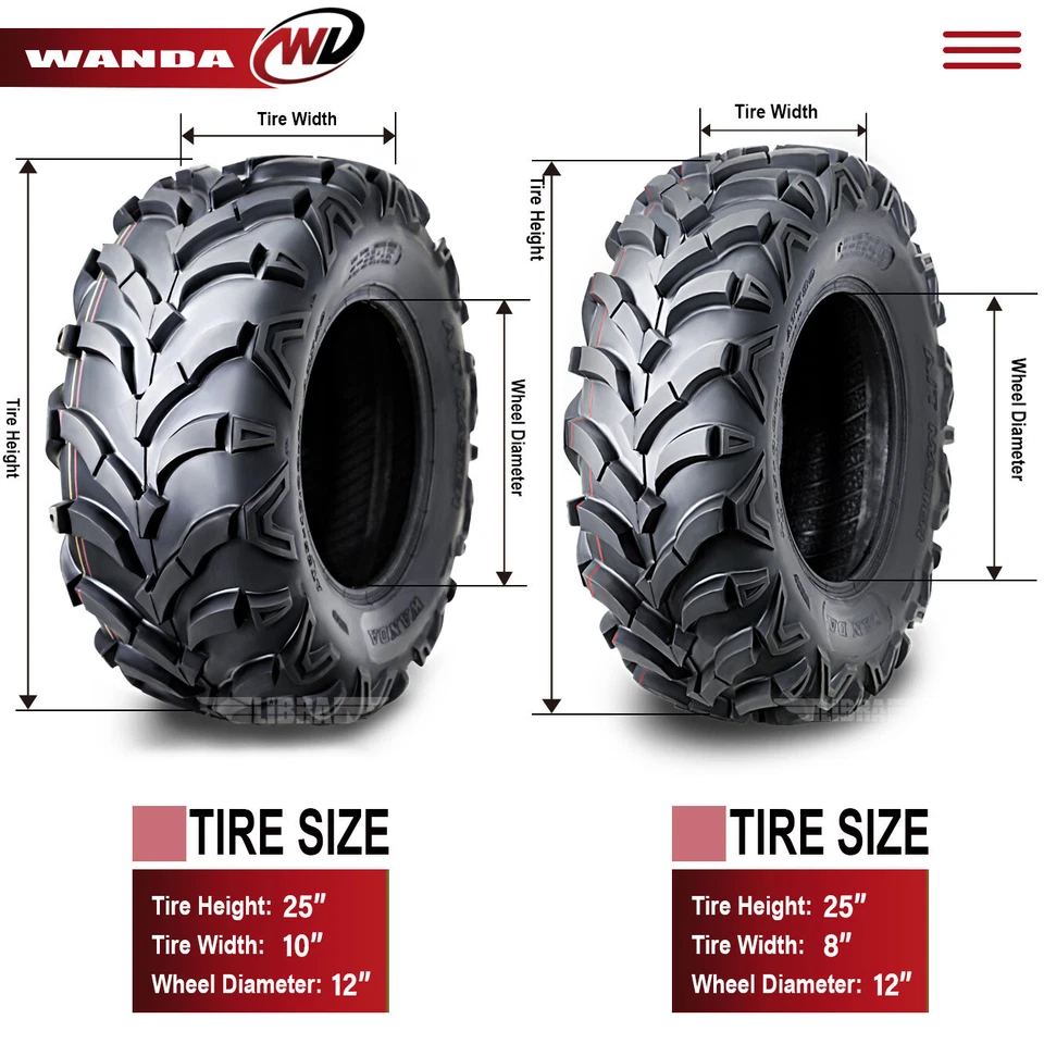 4 WANDA ATV/UTV Tires 25X8-12 25X10-12 for 2002-2006 KAWASAKI PRAIRIE 650/700 - Image 4 of 4