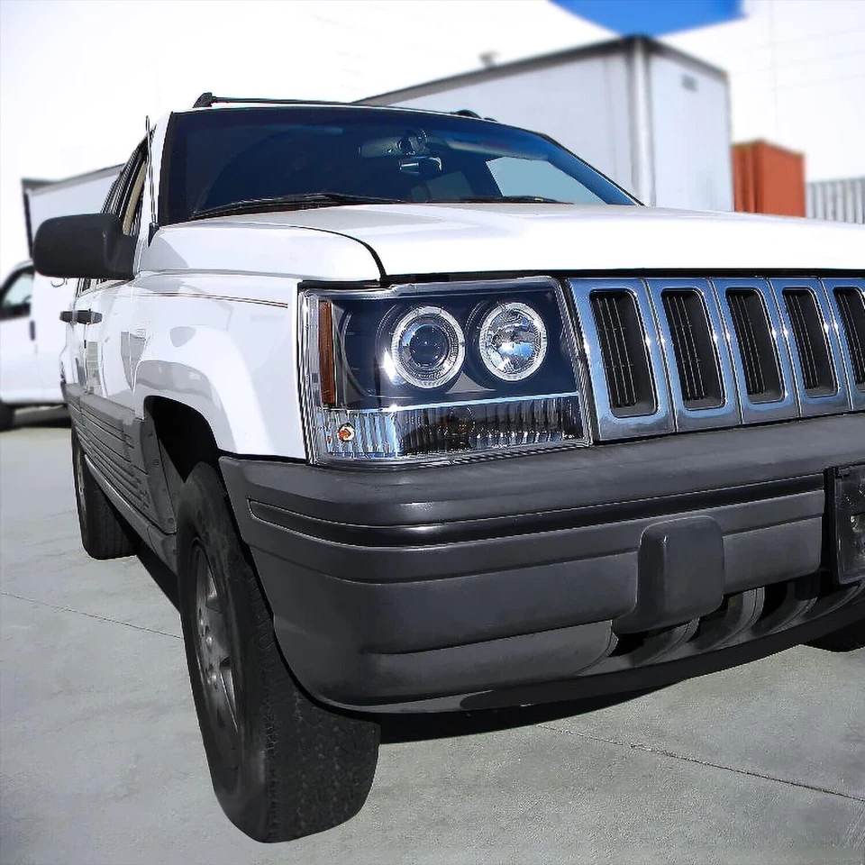 Faros proyectores negros conductor y pasajero para Jeep Grand Cherokee 1993-1998 Foto 2 de 4