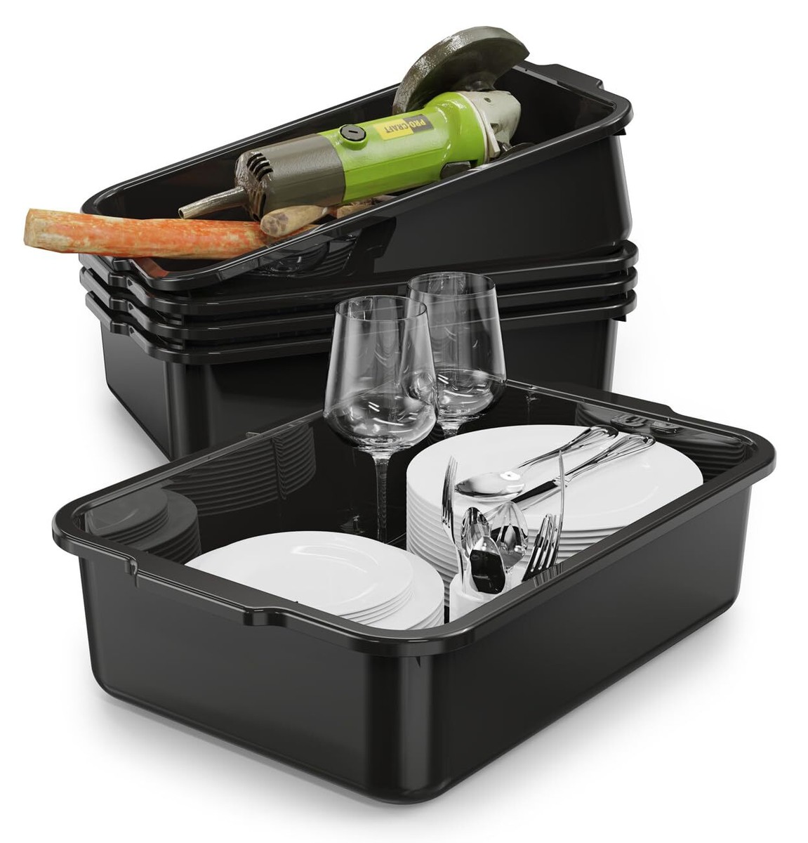 Blackstone Storage Tote 12-Pack Black Bus Tubs 13L Plastic