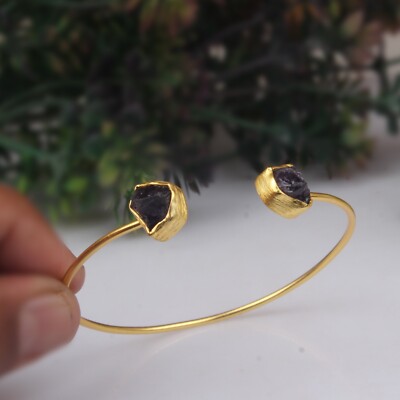 Designer Gold Plated 925 Silver Women Amethyst Cuff Bangle Jewelry Gift For Her