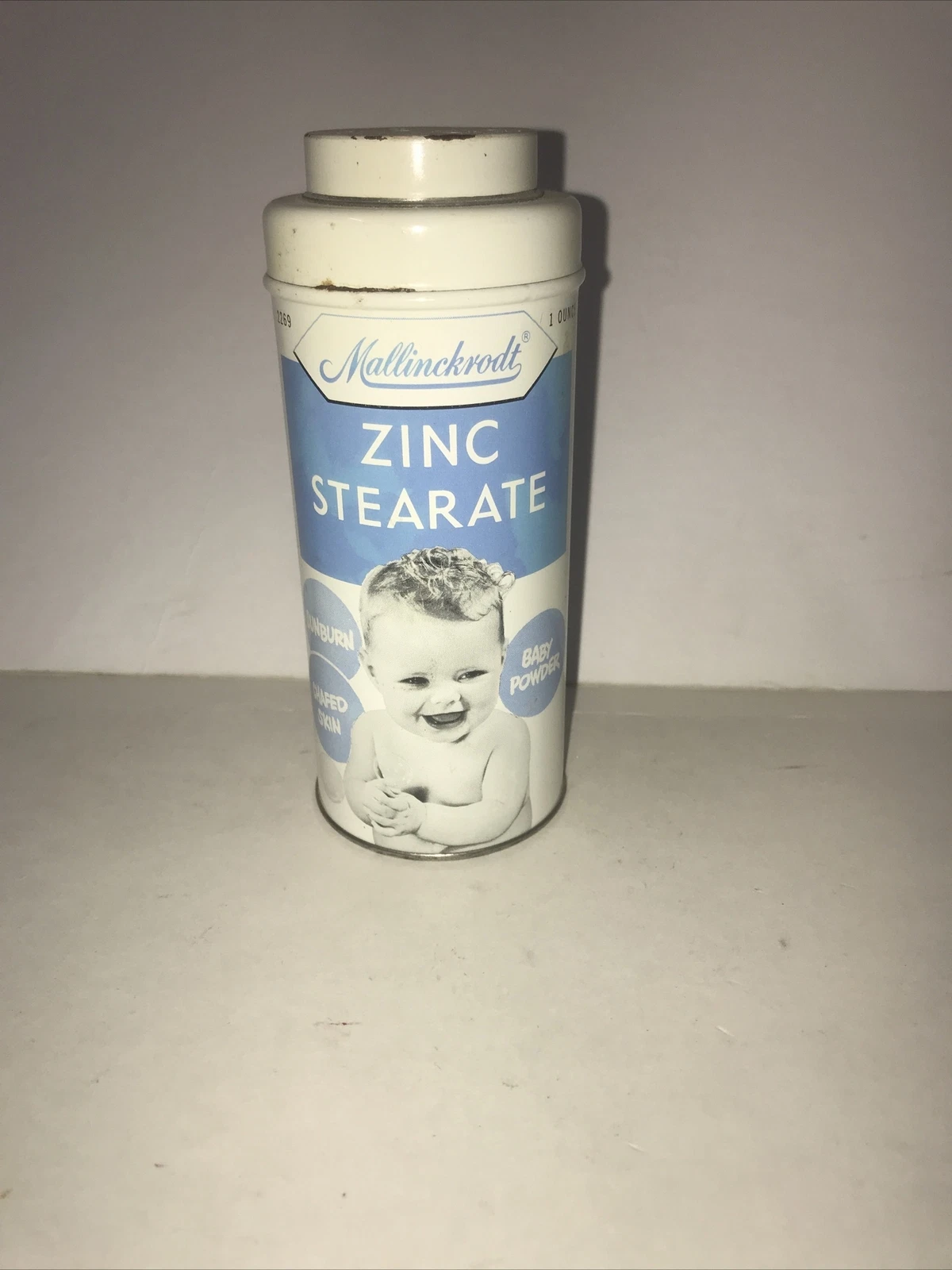 Mallinckrodt vintage zinc stearate baby powder USA made 1ounce