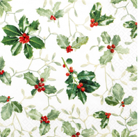 20 StüCk Lunch Servietten 33X33 Cm Weihnachten Weiß GrüN Rot Ilex And Mistletoe