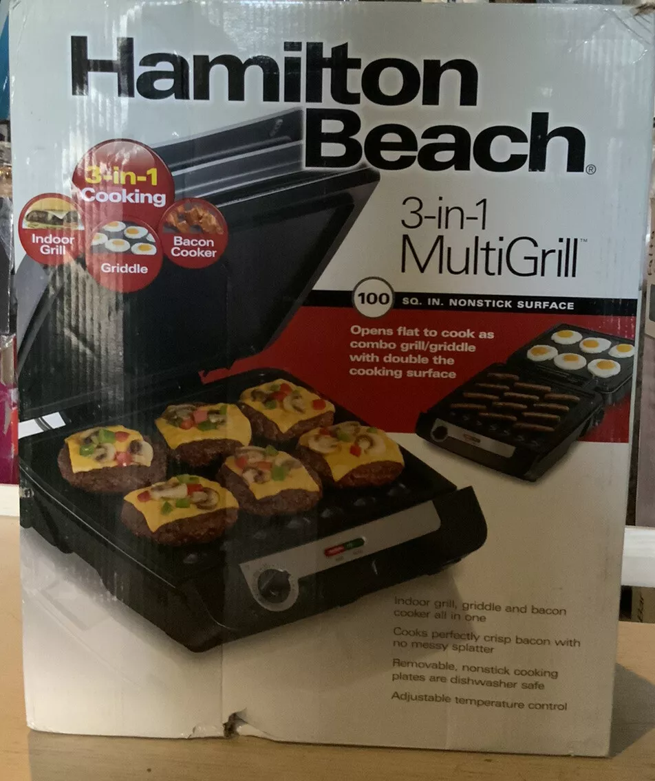 Opened Box Hamilton Beach 3-in-1 MultiGrill Indoor Grill, Griddle Bacon Cooker