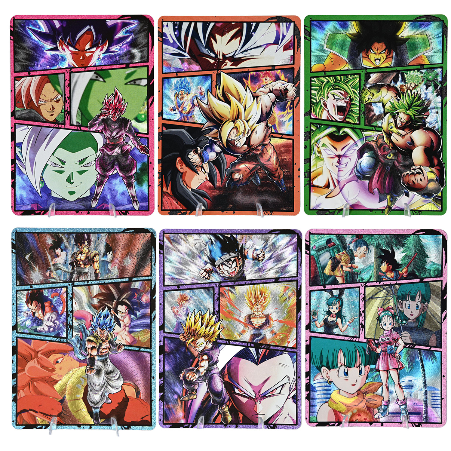 6x Dragon Ball Doujin Tarjeta Goku Negro Gogeta Broly Manga Serie Coleccionar CCG