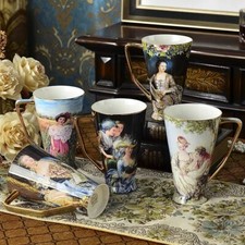 Large Capacity Coffee Mug porcelain cups Bone China Milk Mugs Vintage art work
