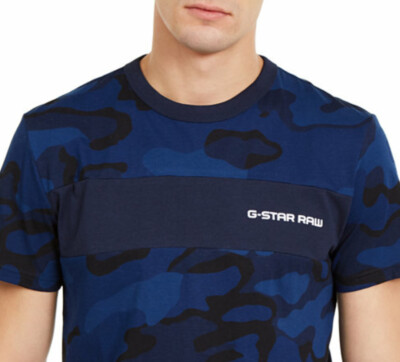 G-Star RAW Men's Sartho Blue Rodis Camo Crew-Neck Short Sleeve T