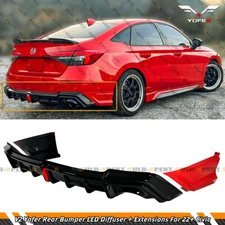 FOR 22-26 HONDA CIVIC SEDAN YOFER V2 RALLYE RED LED REAR DIFFUSER+ CORNER SPATS