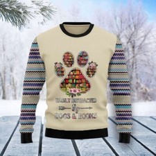 Book And Dogs Ugly Christmas Sweater, Gift For Christmas Reading Book Gift