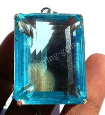 224.55 Ct Emerald Cut Natural Blue Aquamarine 925 Silver Pendant Loose Gems 5MSQ