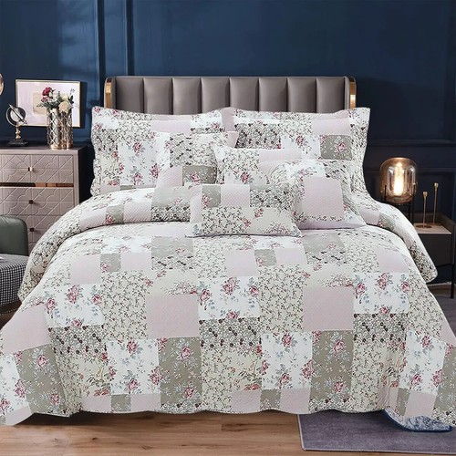 3 Piece Quilted Patchwork Bedspread Throw Single Double King Size Bedding Set - Picture 27 of 39
