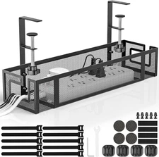 Under Desk Cable Management Tray -  No Drill Cord Organizer with Clamp, Reinforc