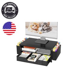 Sturdy Carbon Steel Monitor Stand with Drawer for Desk Organization - Black