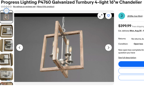 Progress Lighting Turnbury 4-Light Chandelier P4760-141 Galvanized/Gray - Picture 7 of 8