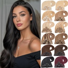 CLEARANCE Real Remy Hair Extensions Clip In 8" 24" Human Hair 8-Pieces Full Head