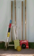 Vintage Jaques Croquet Set Original Rockwood Mallets & Eclipse Balls