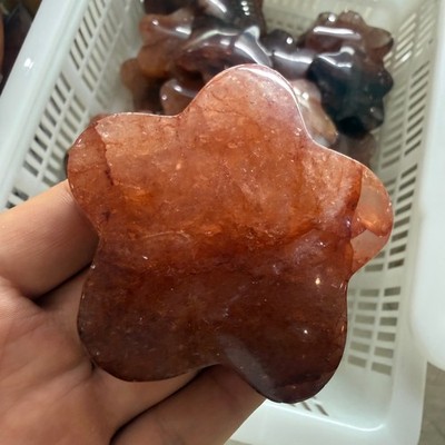 natural red gum flower Plum Blossom Carved Reiki Crystal heal Gift 1pc