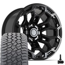 Df03 18x9 Black Defiant Rims 27565r18 At2 Tires Tpms Set Fits Ram 1500