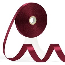 60 Yards Wine Red Satin Ribbon 5/8 Inch Solid Polyester Fabric Gift Wrapping