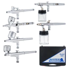 6 AIRBRUSH SET 3 Gravity, 2 Siphon, 1 Side Feed Airbrushes Paint Detail Graphics