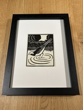 ‘Pied Wagtail’- Framed Woodcut Bird By Raphael Nelson, dated 1940s