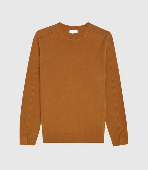 REISS Jinks Wool Cashmere Blend Crew Neck Jumper Tan Sweater L NWT image 4