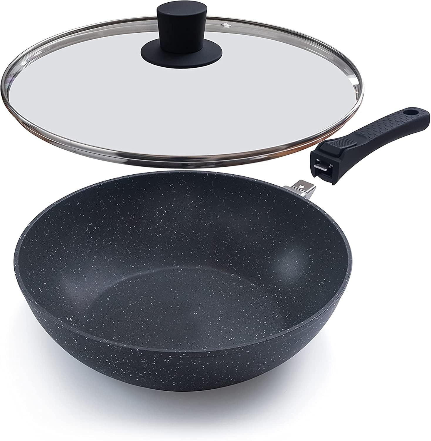 Non-Stick Wok Pan 28cm with Glass Lid – Deep Stir Fry Pan Induction Base