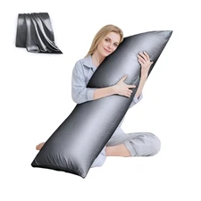 Body Pillow with Satin Pillowcase, Cooling Body Pillow for Adults, Removable ...