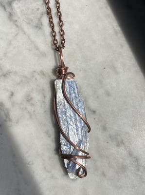 Blue Kyanite Blade Wire Wrapped Handcrafted Copper Necklace 18 Cable Chain