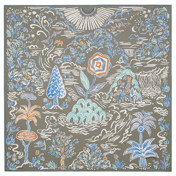 74016 authentisch HERMES grau Seide ISOLA DI PRIMAVERA 90 Schal Gris Claire Bleu blass B