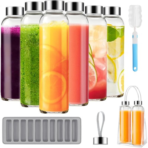 6 Stück Glas Saft Flaschen mit Deckel 18 Oz Klar, Wiederverwendbare Wasserflaschen mit St - Bild 3 von 9