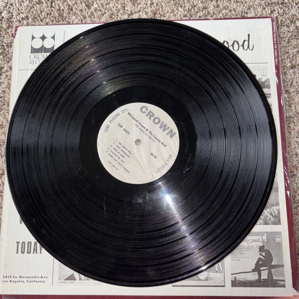 The Mexicali Brass Whipped Cream & The Lonely Bull 33 RPM LP Record Crown 1965 - Image 3 of 4