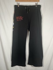 VNG Ed Hardy Y2K Black Sweatpants NYC Skull Print Red Graphic Name Size M