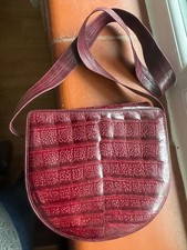 Vintage Neiman Marcus burgundy mock croc saddle bag