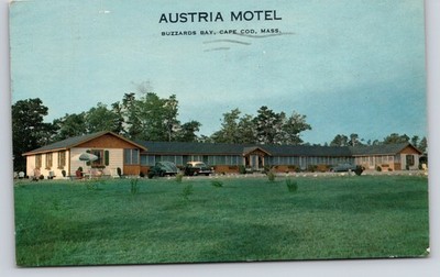 Roadside~Cape Cod MA~Buzzards Bay~Austria Motel~Umbrella~Parking Lot~1967 PC