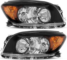 Halogen Headlights Black Housing Amber Reflector Fit Toyota Rav4 2006-2008