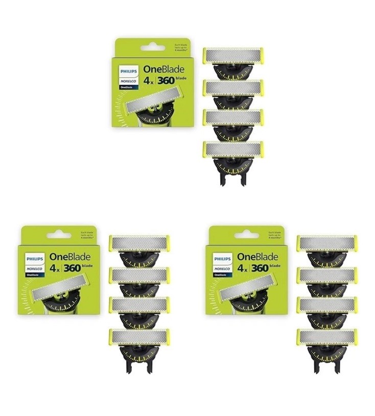 Philips OneBlade Replacement Blade 4-Pack Genuine Stainless 4 Count (Pack of 3)