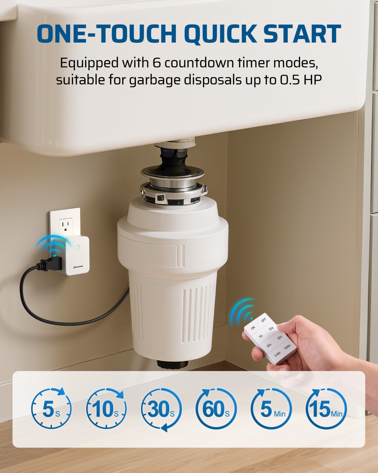 DEWENWILS Garbage Disposal Wireless Switch Kit,15A/1875W Remote Control Outlet,
