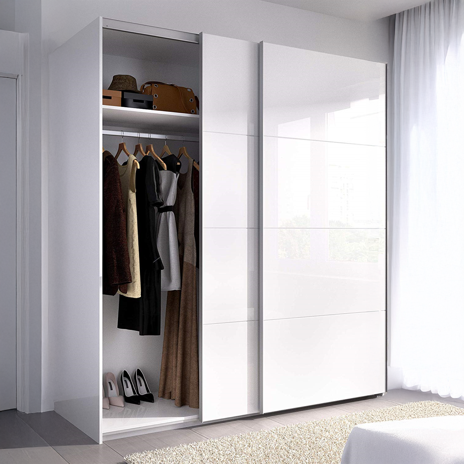 ARM White Sliding Wardrobe 2 Door, 150cm Wide Storage Unit