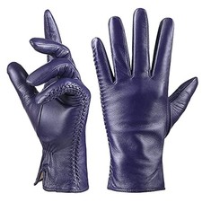 Winter Leather Gloves Women, Warm Wool Lined Finger Touchscreen Texting Large