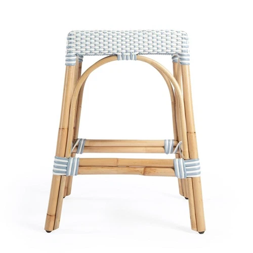 Butler Specialty Company Robias Rattan 24.5" Counter Stool -White & Sky Blue Dot - Picture 5 of 8
