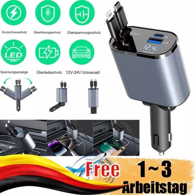 4in1 Auto USB C Ladegerät Zigarettenanzünder Adapter Car Charger Kabel 120W