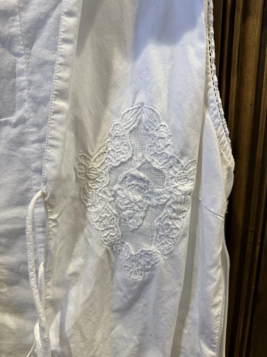 Mujer Zara Bordado Blanco 100% Algodón Corto Mangas Tira Playa Vestido Talla M