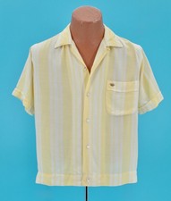 Men's VTG 50s Yellow  White Striped Loop Collar Gabardine Shirt Jac Sz M 1950s