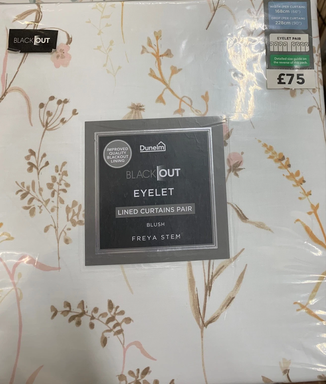 Dunelm Freya Blush Pink Floral Blackout Curtains - Cotton -66"x54",66"x72,66"x90