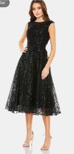 Mac Duggal A20398 Black Floral Embroidered Sequin Midi Dress Size 4 $498